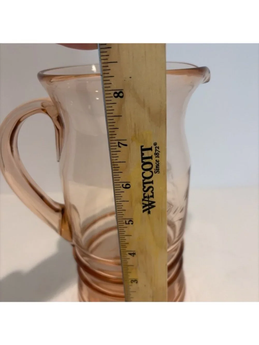 Vintage Pink Depression Glass Etched Pitcher 1 Quart Ribbed Flowers 1930s